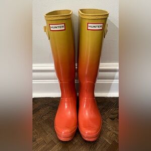 Hunter Rubber Boots Women's Tall Gloss Ombre Orange/Yellow Size 7